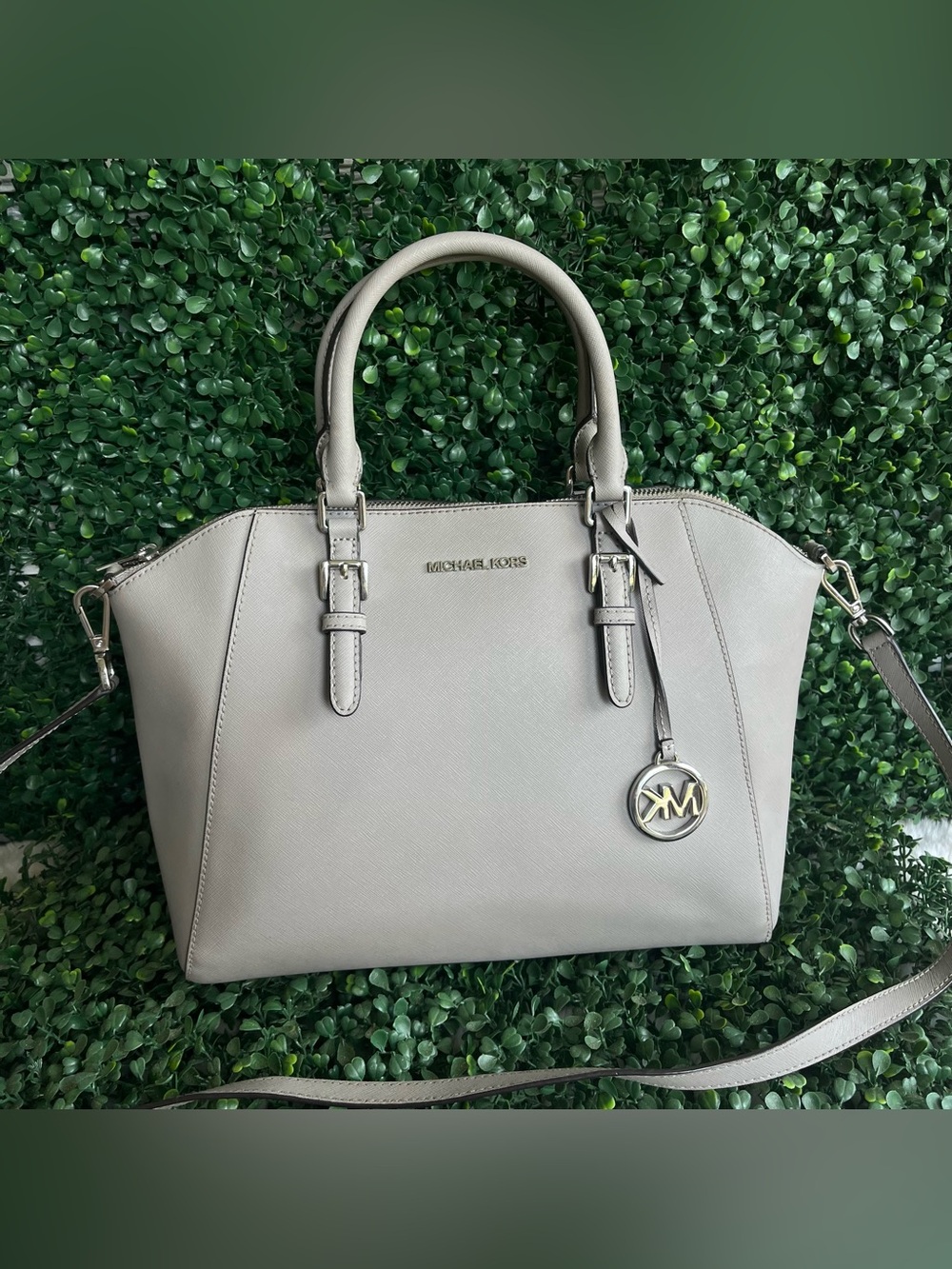Michael Kors Gray Saffiano Leather Satchel Selma Tote Bag